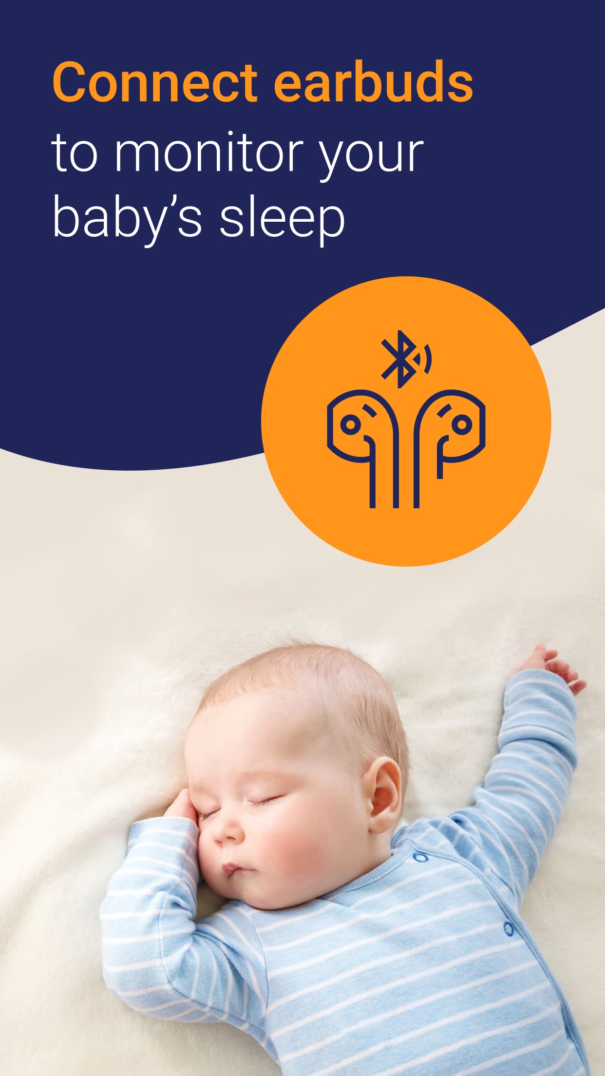 AirNanny screen prompting to connect earbuds to monitor your baby's sleep